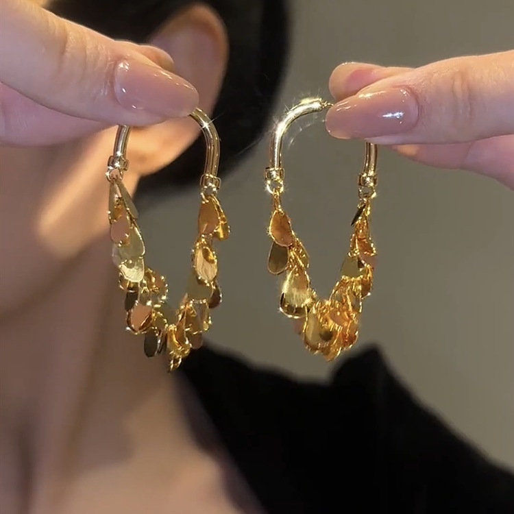 Thumbnail: Gold Long Sequin Tassel Earrings, Gold Disk Earrings, Tassel Earrings | A7853