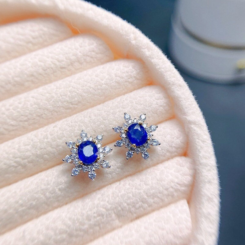 Thumbnail: 925 Silver Natural Sapphire Earrings, Sapphire Stud Earrings | FME - E200