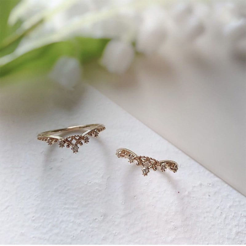 縮圖：925 Silver Crown Design CZ Ring, Dainty Ring, Simple Diamond Ring | HJZB-114