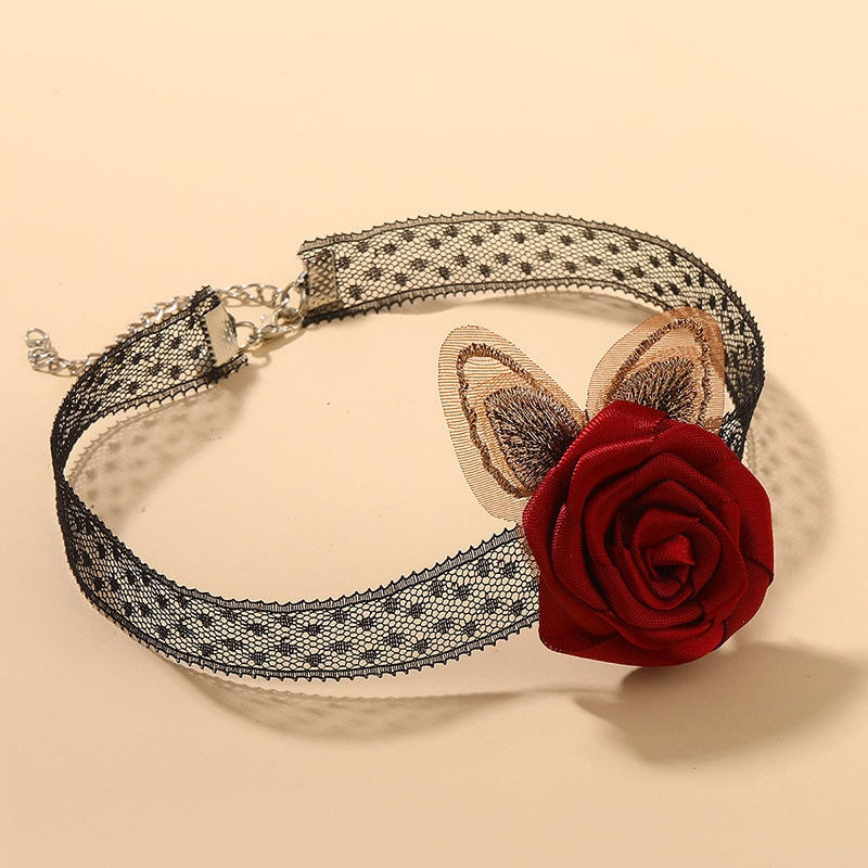Miniaturbild: Bohemian Fabric Rose Lace Choker Necklace, Gothic Necklace, Gothic Choker | N099