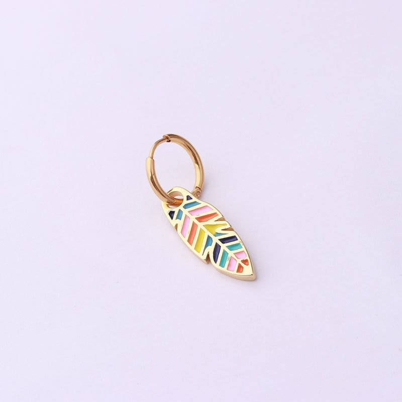 縮圖：18K Gold Cartilage Huggie Hoop Earrings, Leaf Enamel Earrings | HSPJ351