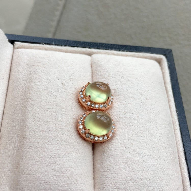縮圖：18K Rose Gold Platinum Natural Prehnite Stud Earrings | FME - E106
