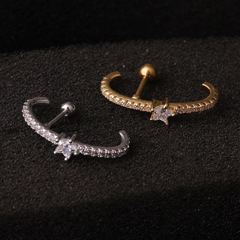 Miniaturbild: 16G Cartilage Hoop Earring, Flat Back Earrings, Leaf Earrings | HSPJ19116