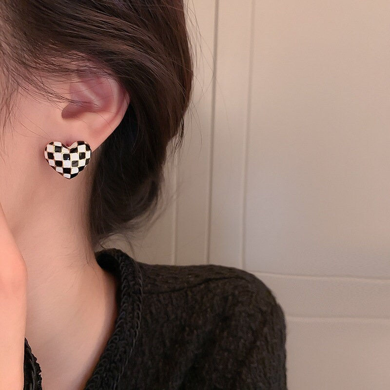 縮圖：Bohemian Plaid Heart Stud Earrings, Heart Earrings, Heart Jewelry | HE6697