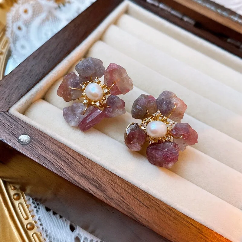 Chunky Stone Flower Blossom Stud