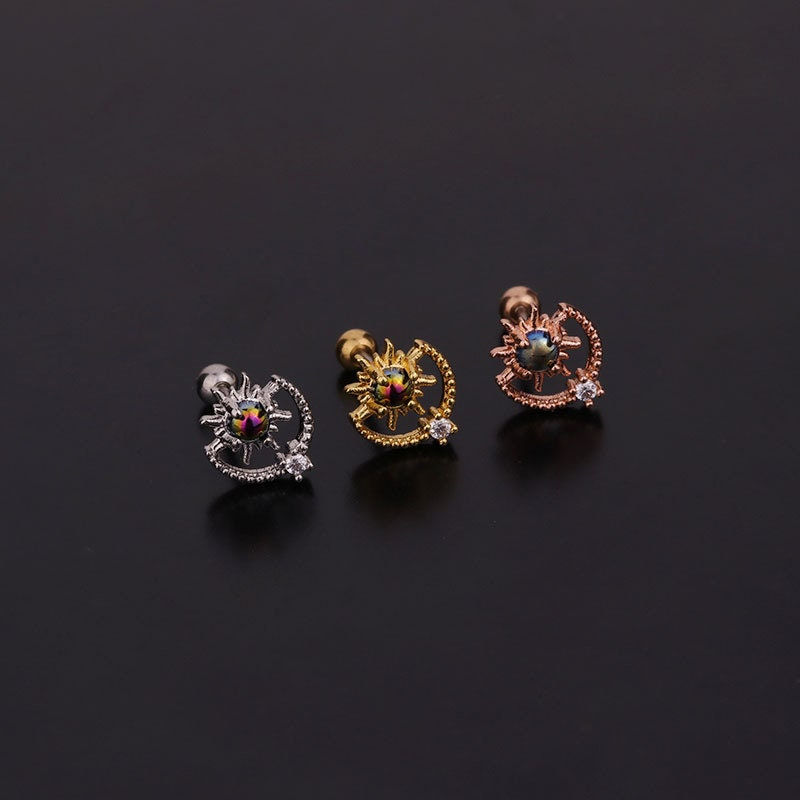 Thumbnail: 20G Cartilage Tiny Stud Earring, Flat Back Earring, Moon Heart Earring | HSPJ260