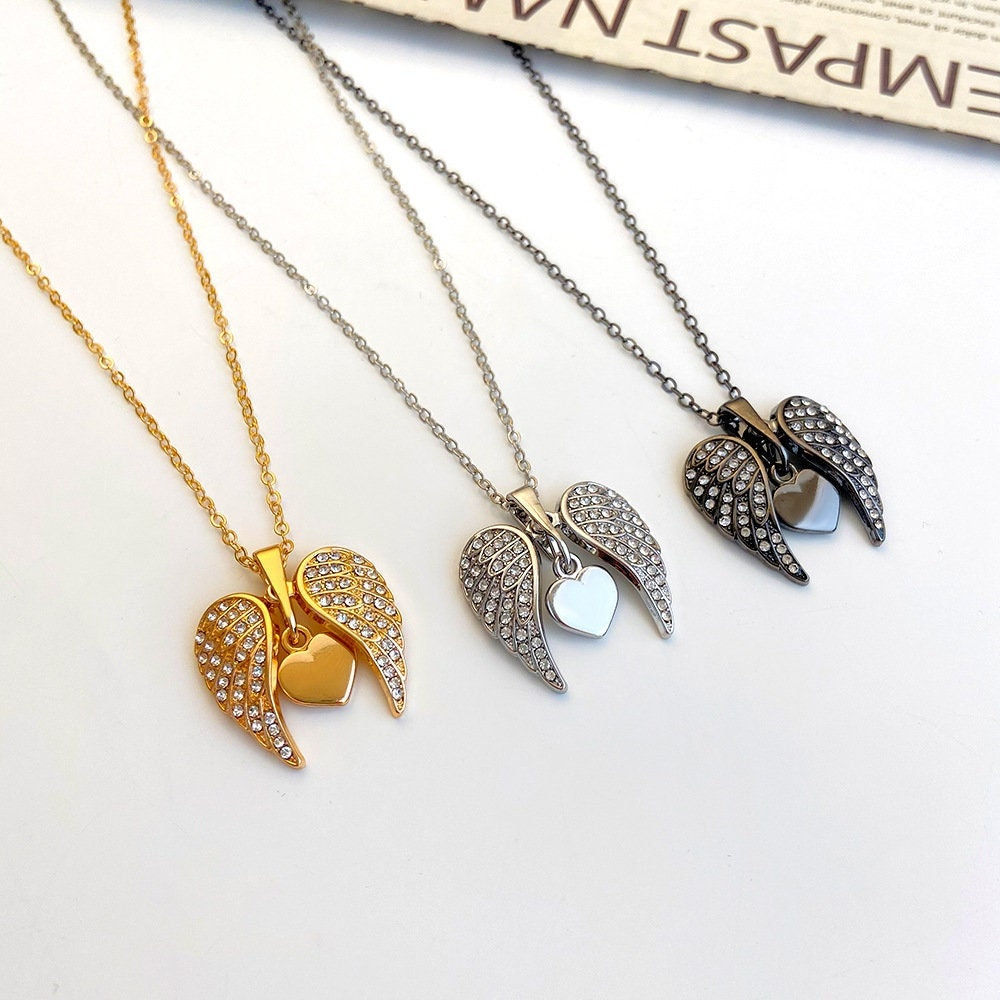 Gold Angel Wing Heart Necklace, Angel Wing Necklace, You Are My Angel | JW115