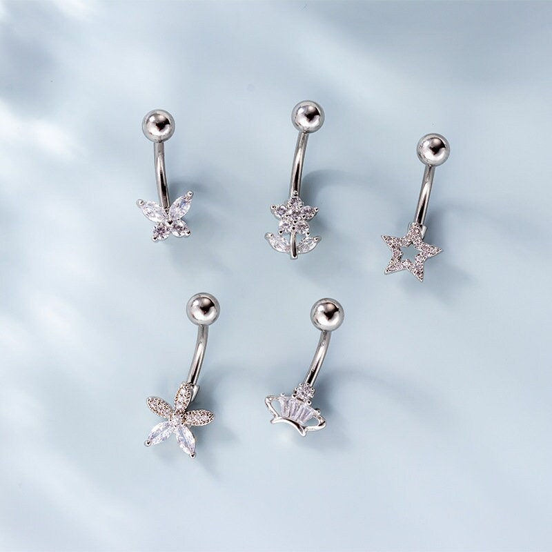 Miniature : 14G Surgical Steel Belly Ring, Dainty Ribbon Silver Navel Ring | HSPJ746