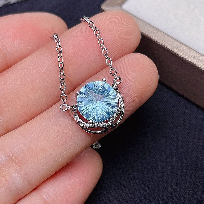 Miniaturbild: 925 Silver Starburst Sky Blue Topaz Necklace, Topaz Pendant | FME - N264