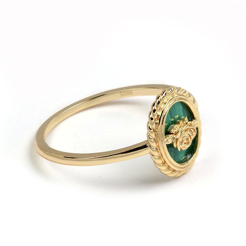 縮圖：925 Silver Malachite Ring, Natural Malachite Jewelry, Vintage Ring | TB1769