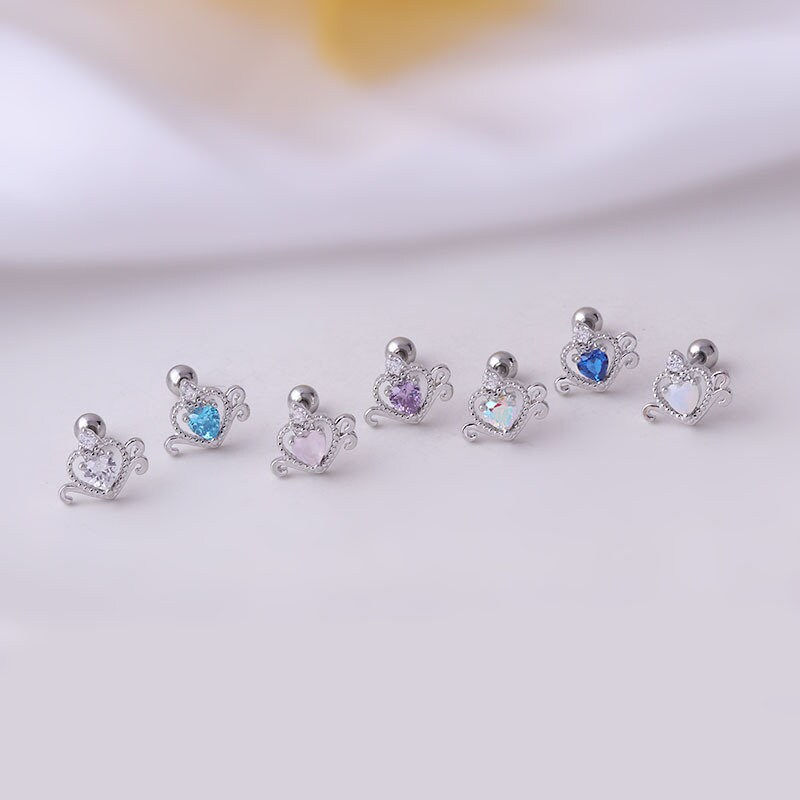 Thumbnail: 20G Cartilage Tiny Stud Earring, Flat Back Earrings, Heart Earrings | HSPJ661