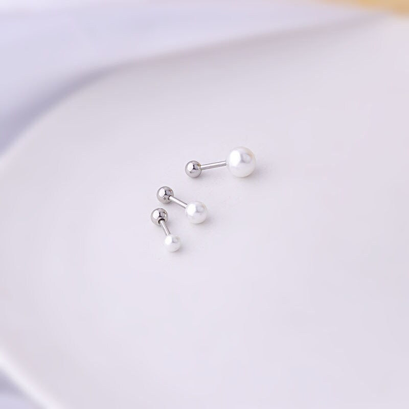 縮圖：16G Cartilage Pearl Tiny Stud Earring, Flat Back Earrings | HSPJ687