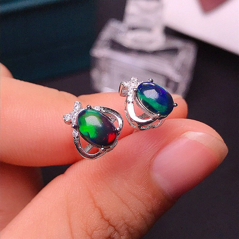 Thumbnail: 925 Silver Black Opal Earrings, Black Opal Jewelry, Black Opal Stud | FME - E128