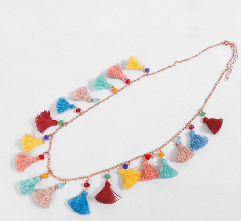 縮圖：Bohemian Style Colorful Tassel Long Necklace, Beach Jewelry | N70151