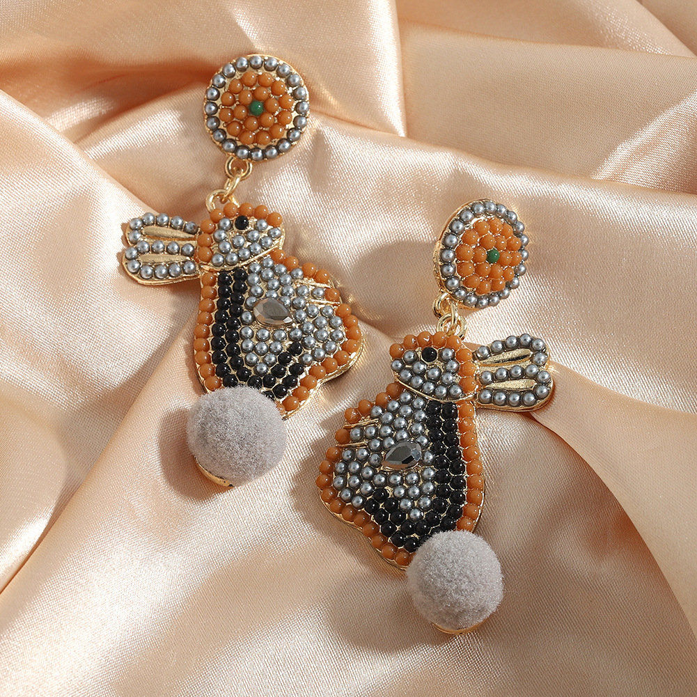 Happy Easter Bunny Rabbit Dangle Earrings, Seed Bead Easter Earrings | EE35032