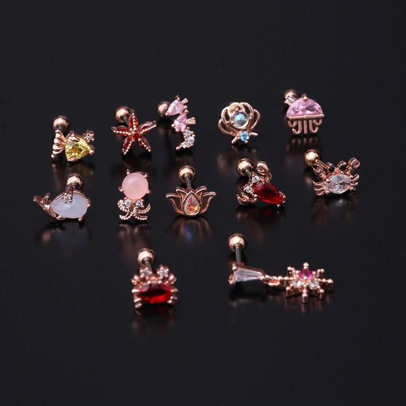 Thumbnail: 20G Cartilage Tiny Ocean Stud Earring, Ocean Animal Earrings | HSPJ322