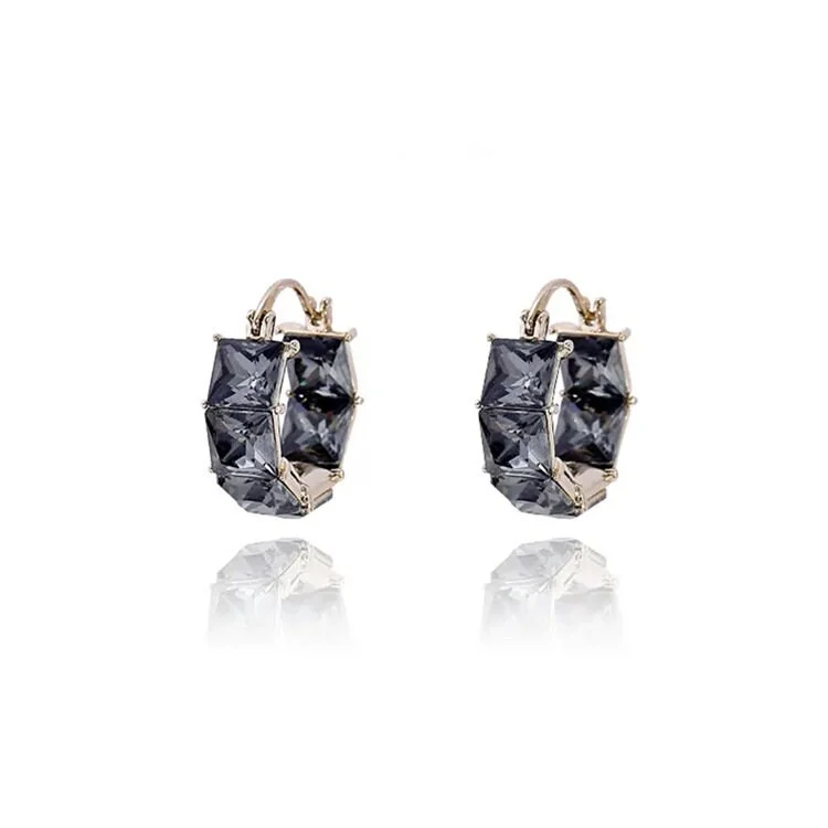 Geometric Gray Crystal Hoop Earrings 