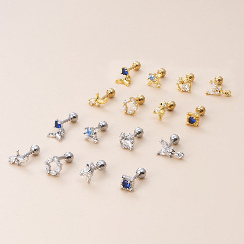 Thumbnail: 16G Cartilage Surgical Steel Earrings, Star Earrings | HSPJ884