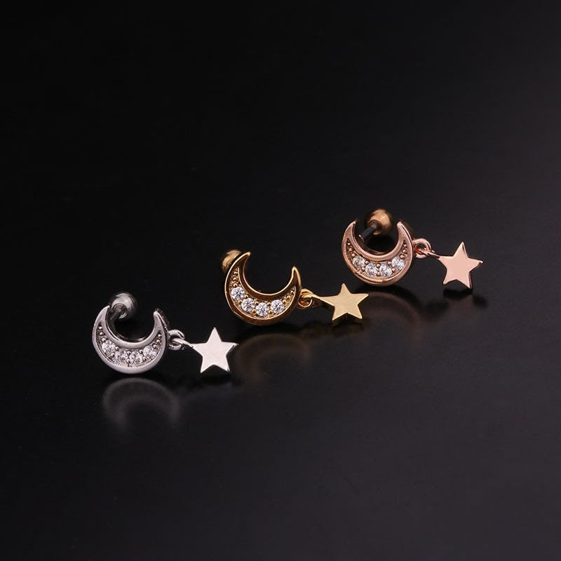 Miniaturbild: 20G Cartilage Tiny Stud Earring, Flat Back Earrings, Celestial Earring | HSPJ241