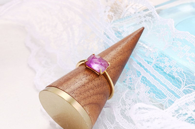縮圖：Natural Purple Rutilated Quartz Ring, Purple Tourmaline Ring | HJZB-258