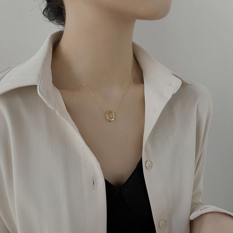 縮圖：Simple Minimalist Open Circle Pendant Necklace, Geometric Gold Necklace | HN1130