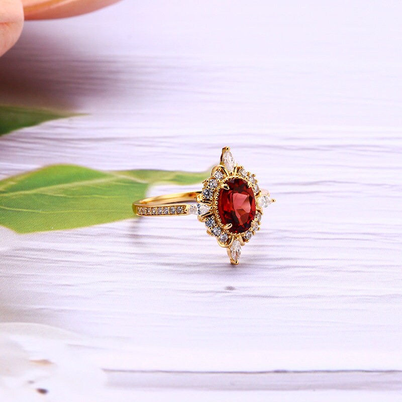 Thumbnail: S925 Natural Garnet Ring, Vintage Ring, Garnet Jewelry, Promise Ring | TB1579
