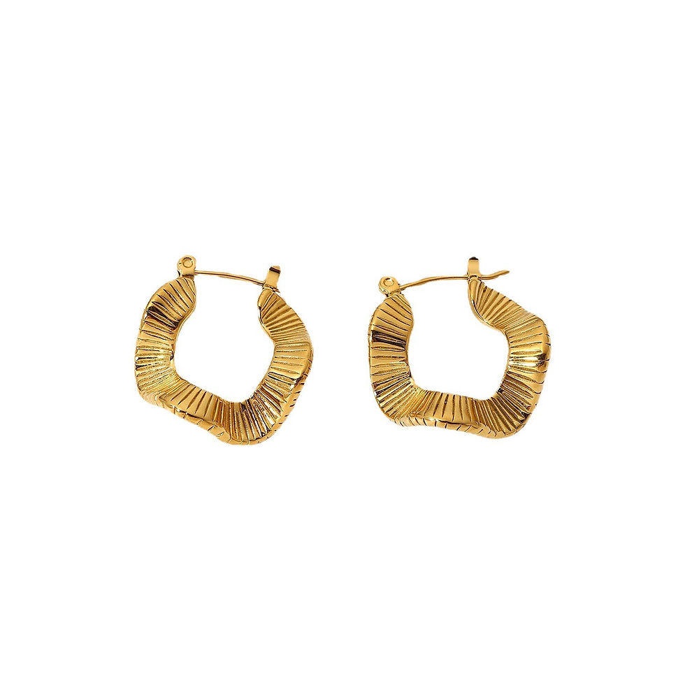 Thumbnail: 18K Gold Plated Stainless Steel Hoop Earrings, Irregular Earrings | JDE726