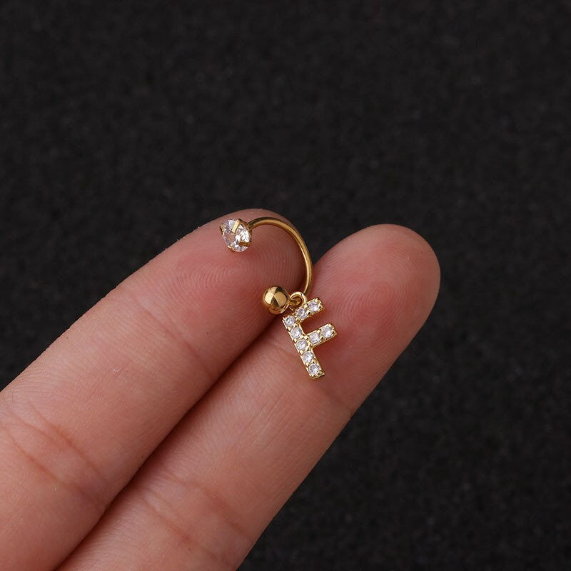 Miniaturbild: 20G Cartilage Front Back Earring, Letter Earrings, Flat Back Earrings | HSPJ1993