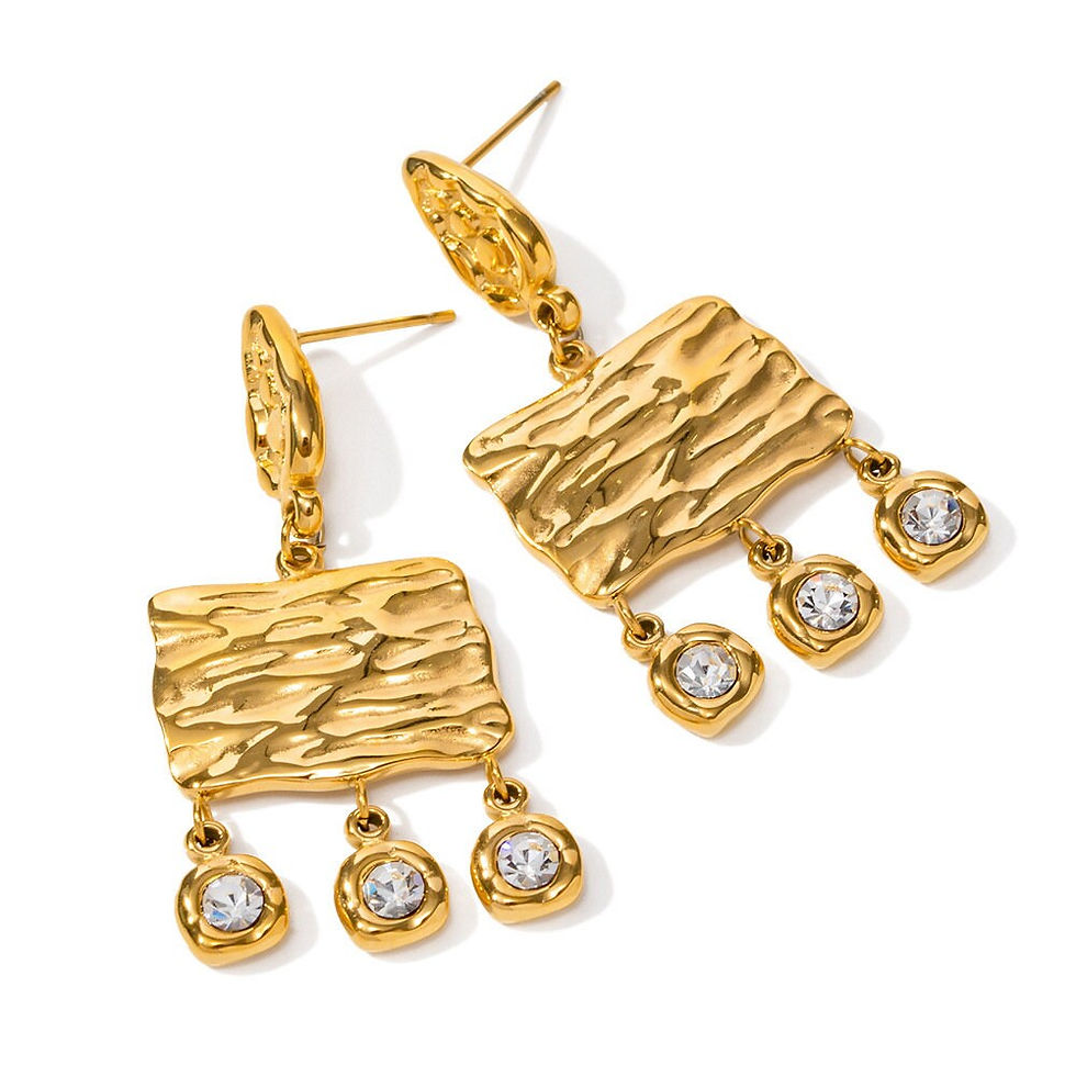 Miniature : 18K Gold Plated Stainless Steel CZ Earrings, CZ Tassel Earrings | JDE551