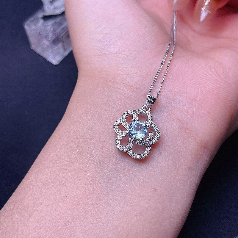 Miniaturbild: Natural Swiss Blue Topaz Necklace, Flower Necklace | FME - N056