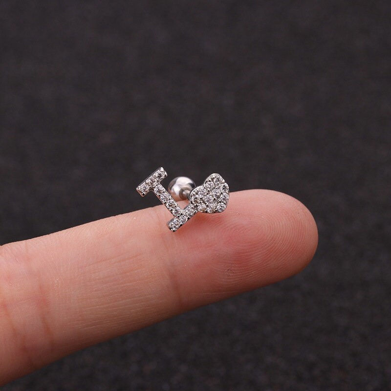 Thumbnail: 16G Cartilage Tiny Stud Earring, Flat Back Earrings, Love Earrings | HSPJ1915