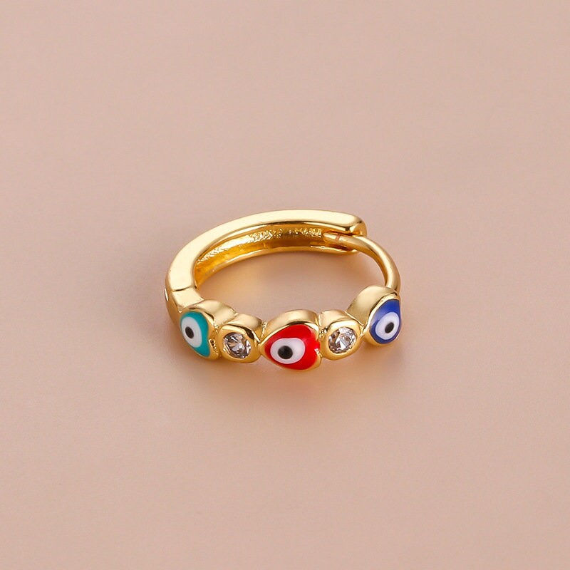 Miniature : 18K Gold Cartilage Hoop Earrings, Boho Enamel Earrings, Evil Eye Hoop | HSPJ750