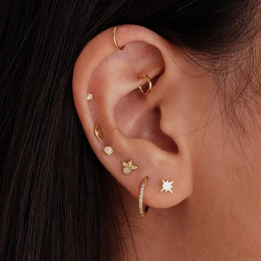 925 Sterling Silver Opal Cartilage Piercing Earrings