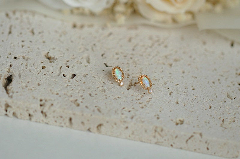 Thumbnail: Tiny Opal Stud Earrings, Opal Earrings, Opal Jewelry | HJZB-270