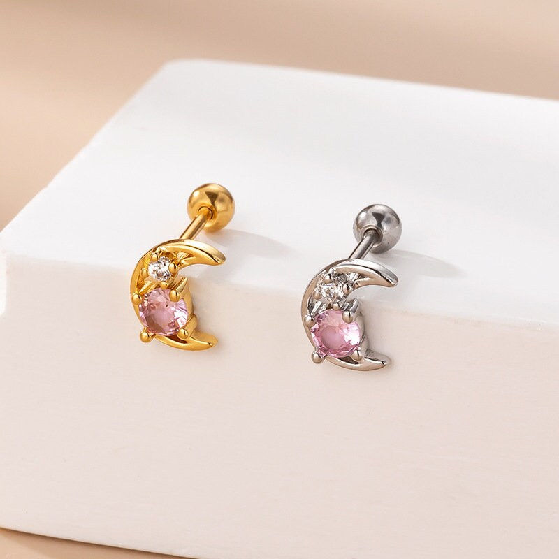 Miniaturbild: 20G Cartilage Tiny Moon Earring, Flat Back Earrings, Opal Stud Earring | HSPJ764
