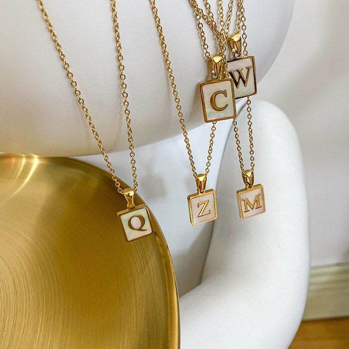 Thumbnail: 18K Gold Plated Stainless Steel Necklace, Alphabet Pendant Necklace | JDN003