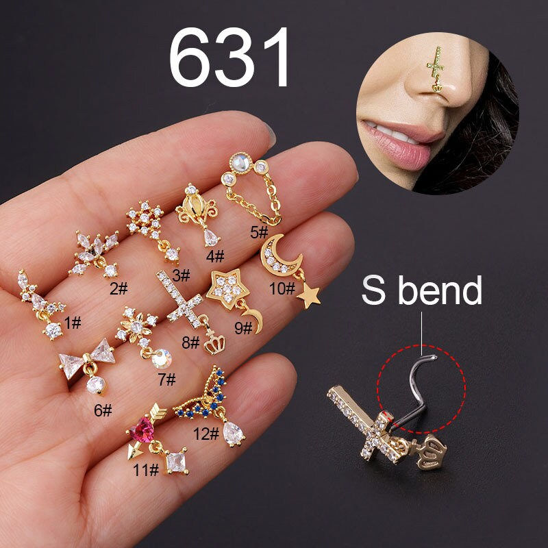 Thumbnail: 20G Surgical Steel Dangle Nose Ring & Nose Stud, Nose Piercing | HSPJ631