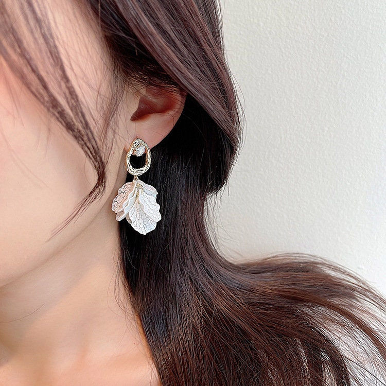 Thumbnail: Boho 18K Gold Plated Flower Petal CZ Dangle Earrings | HE9700