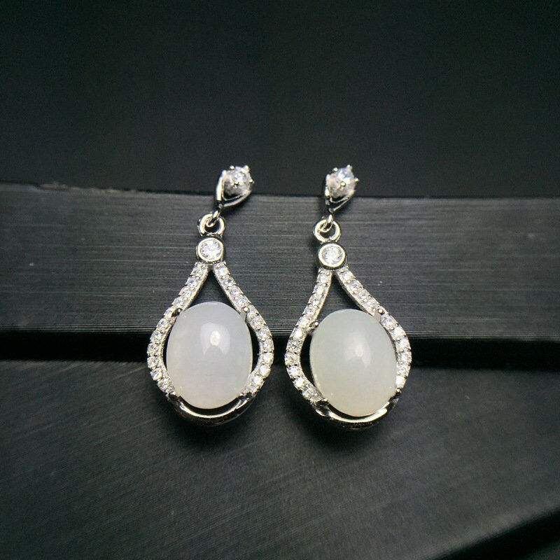 縮圖：18K Rose Gold Nephrite Dangle Earrings, Gift for Grandma | FME - E053