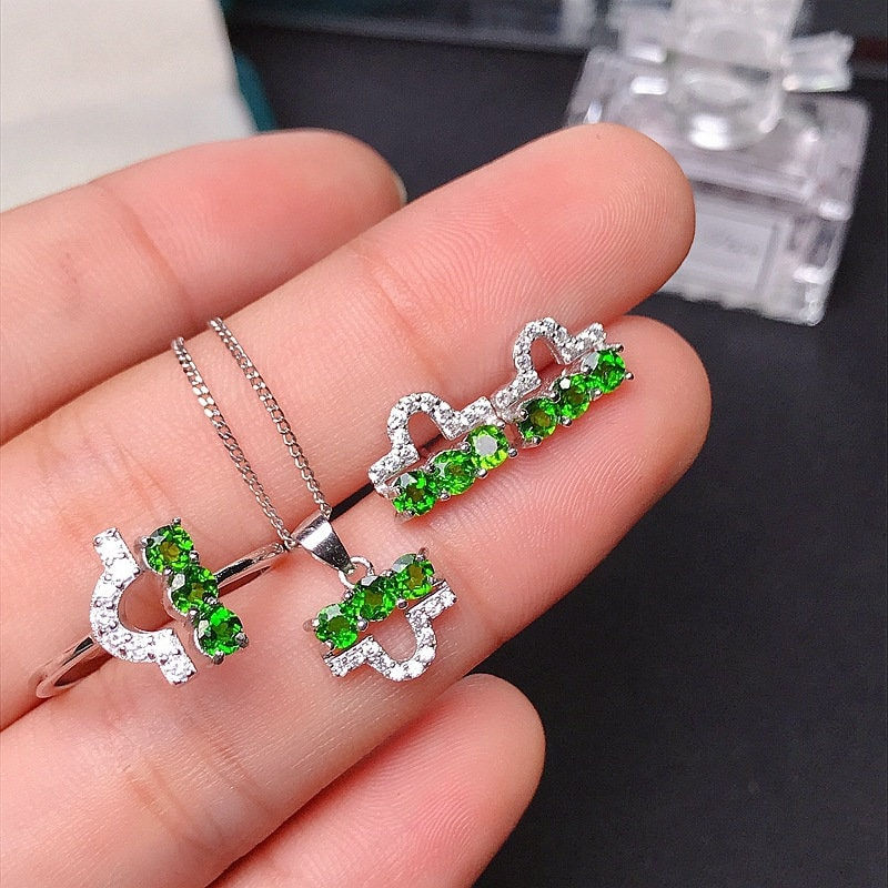 Thumbnail: 925 Silver Diopside Jewelry Set, Diopside Earrings | FME - S041