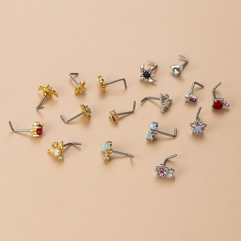 Miniaturbild: 20G Surgical Steel Footprint Nose Ring, Angel Wing Nose Stud | HSPJ831