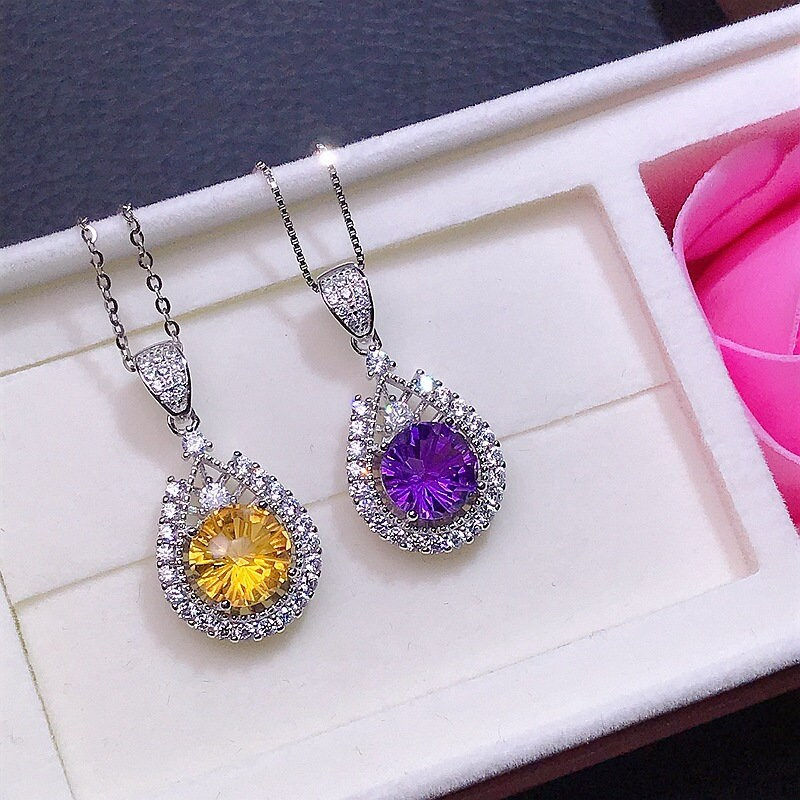 Miniature : 18K Platinum Gemstone Necklace, Citrine Necklace, Amethyst Necklace | FME - N150