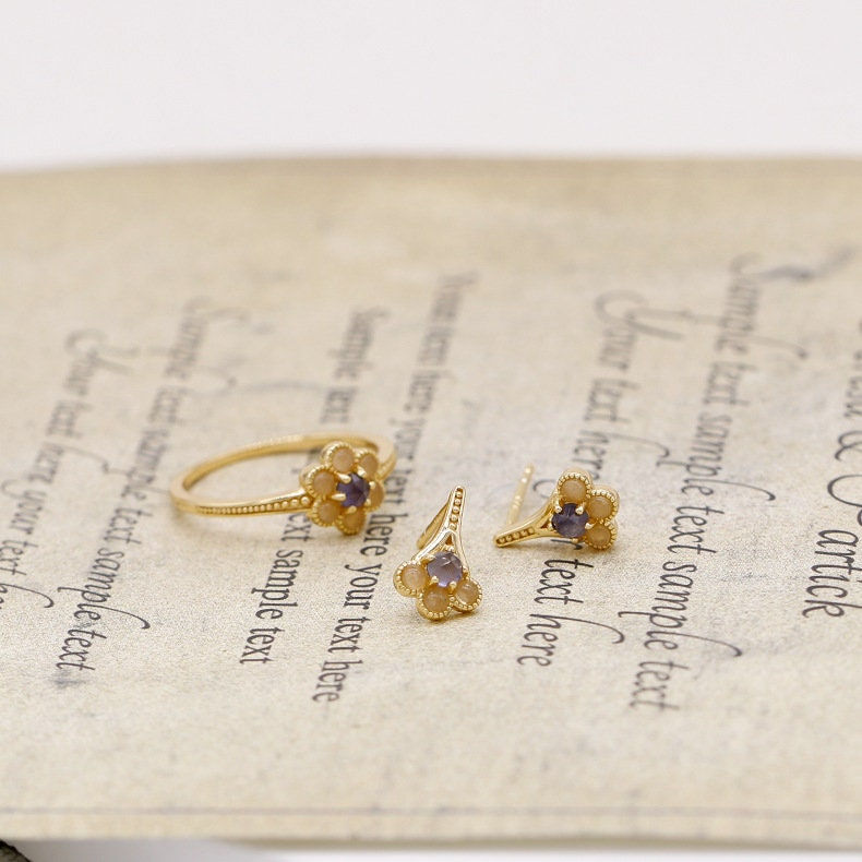 縮圖：925 Silver Flower Crystal Ring, Iolite Moonstone Ring, Iolite Ring | TB1934