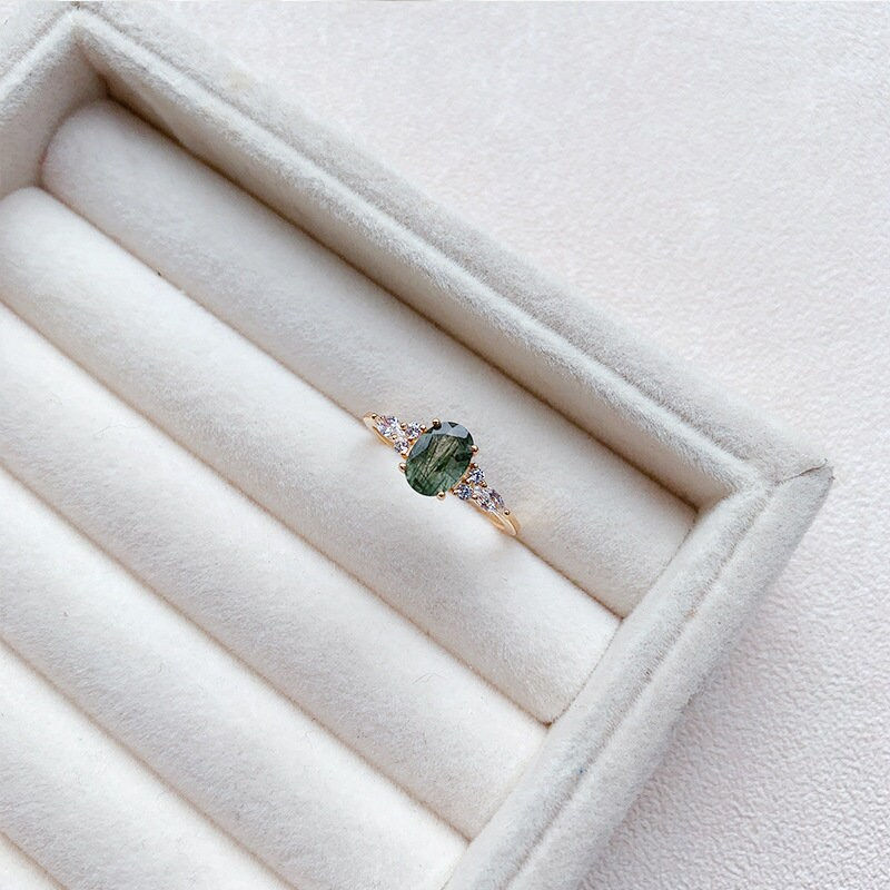 縮圖：Natural Rutilated Quartz Oval Ring, Green Quartz Ring, Quartz Jewelry | TB1706