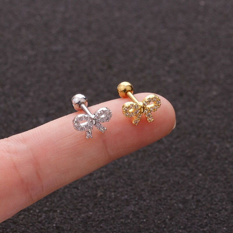 Miniaturbild: 16G Cartilage Tiny Stud Earring, Bowknot Earrings | HSPJ1973