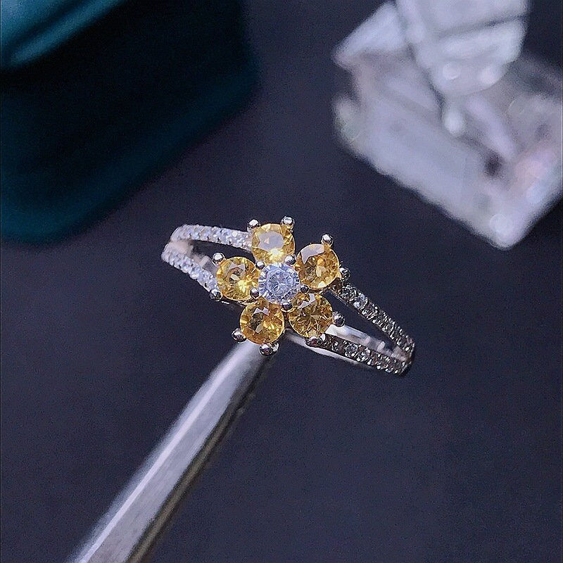 Miniaturbild: 925 Silver Flower Citrine Ring, Citrine Jewelry, Flower Ring | FME - R114