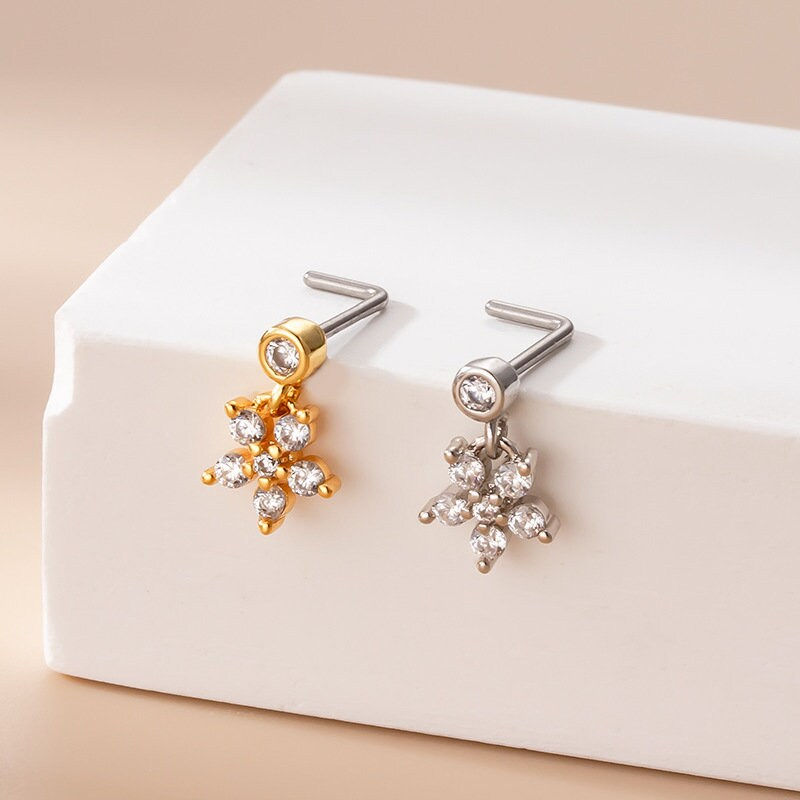 Thumbnail: 20G Surgical Steel Nose Ring, Dainty Dangle Nose Stud, Star Nose Ring | HSPJ766