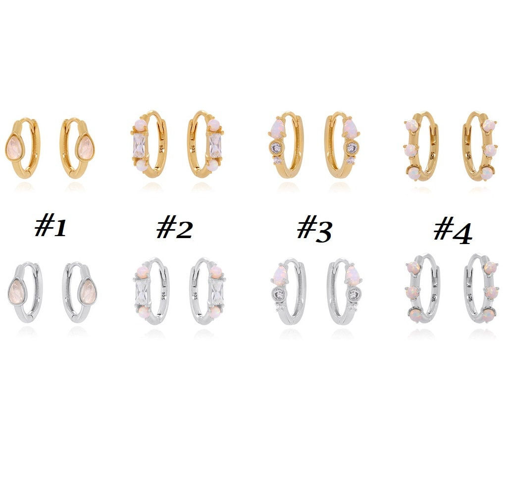 925 Sterling Silver Cartilage Hoop Earrings, Opal Earrings | HC010