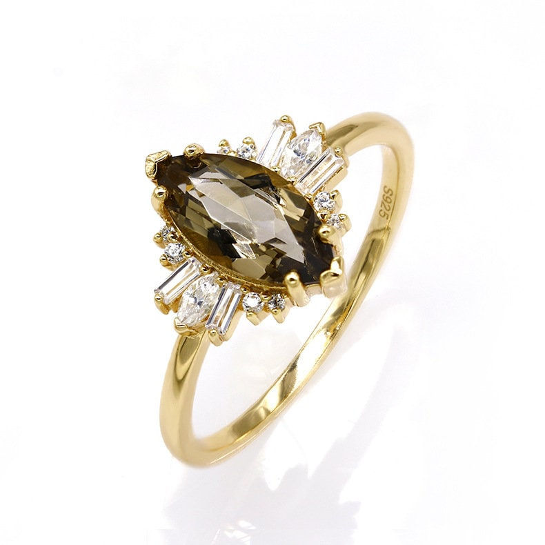 縮圖：S925 Smoky Quartz Ring, Thin Ring, Anxiety Ring, Healing Ring | TB1919