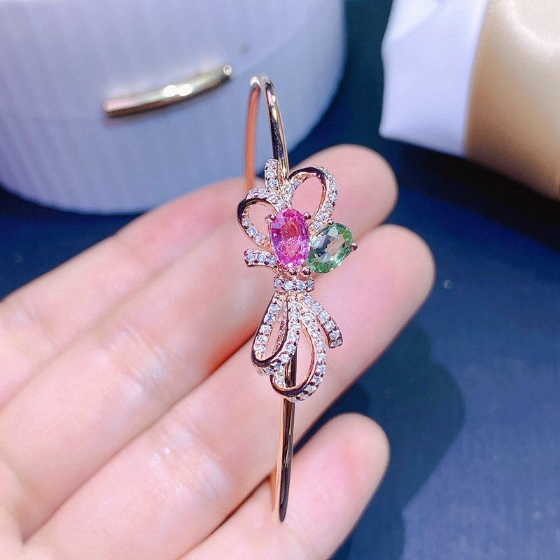 Thumbnail: 18K Platinum Tourmaline Bangle, Libra Bracelet, Birthday Gift | FME - B015